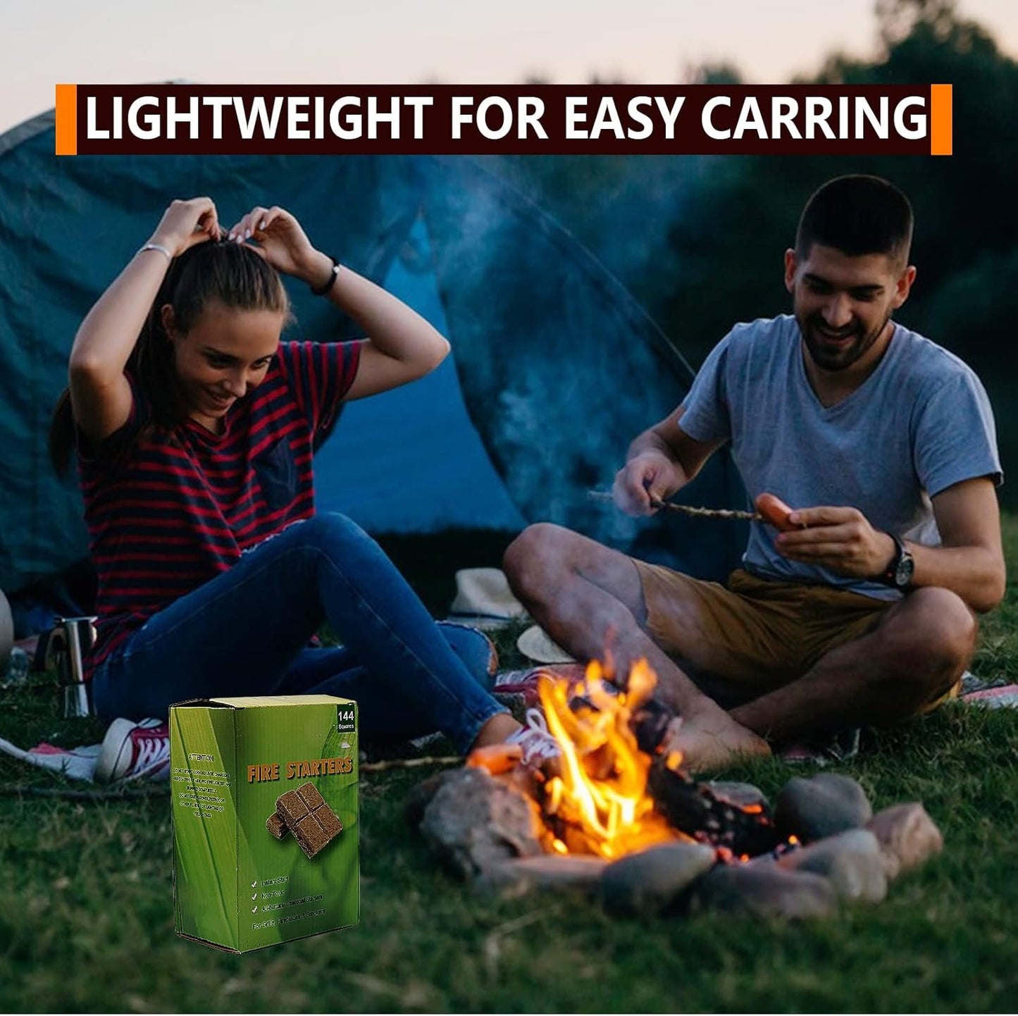 Bbcuepro All Natural Charcoal Fire Starters - 144 PCS Cubes Lightning Fast Lighters for Barbecue Grill, BBQ Charcoal, Campfire, Fireplace, Wood Stove, Smoker and More
