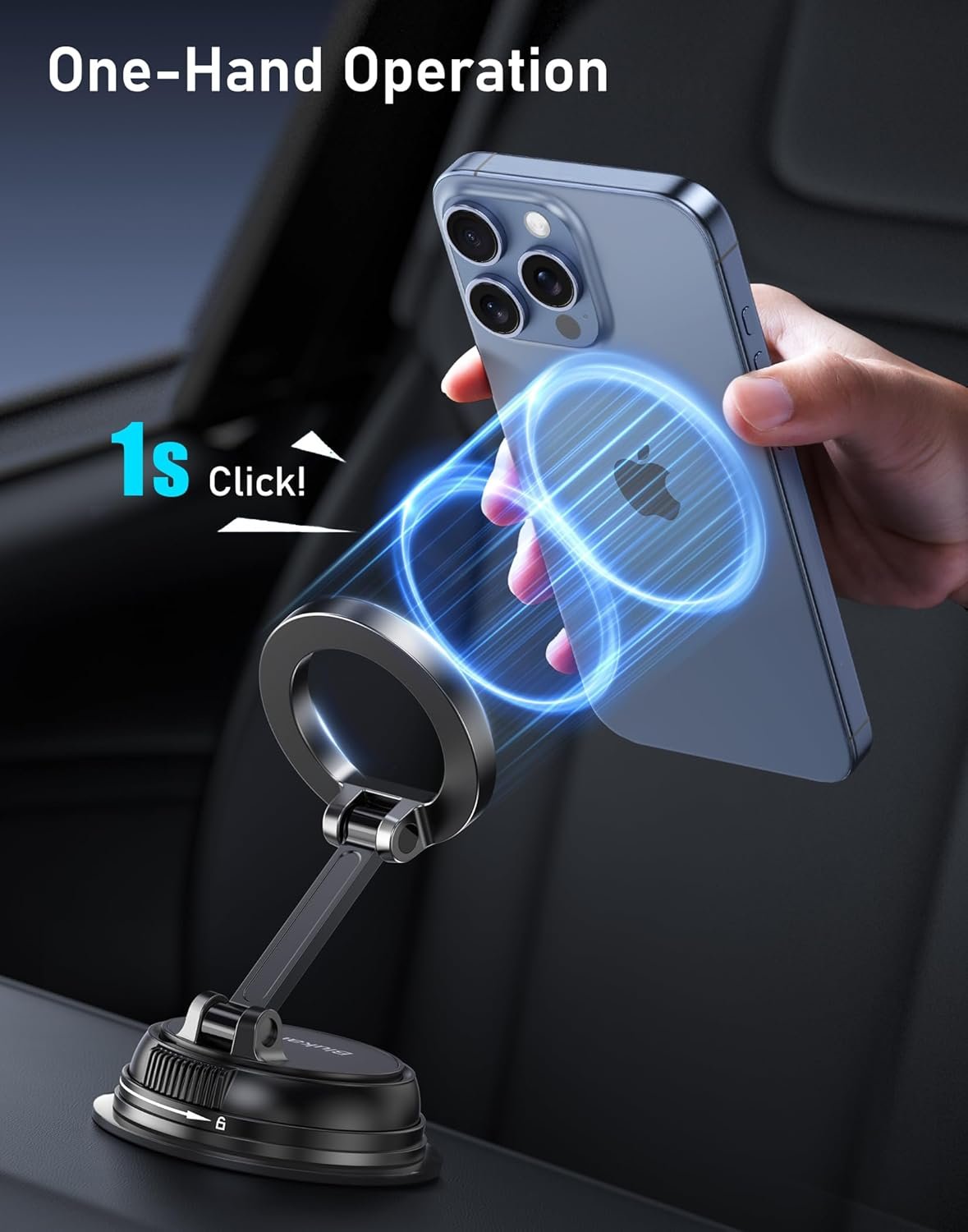 Blukar Phone Holder Car for MagSafe, [20xN52 Strong Magnets] Magnetic Car Phone Holder Mount - 360° Rotation, Upgraded Ultra Stable Suction Cup for iPhone 16/15/14 & Others with Metal Plate
