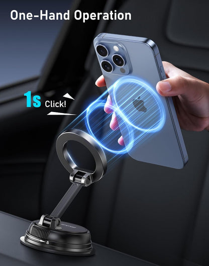 Blukar Phone Holder Car for MagSafe, [20xN52 Strong Magnets] Magnetic Car Phone Holder Mount - 360° Rotation, Upgraded Ultra Stable Suction Cup for iPhone 16/15/14 & Others with Metal Plate