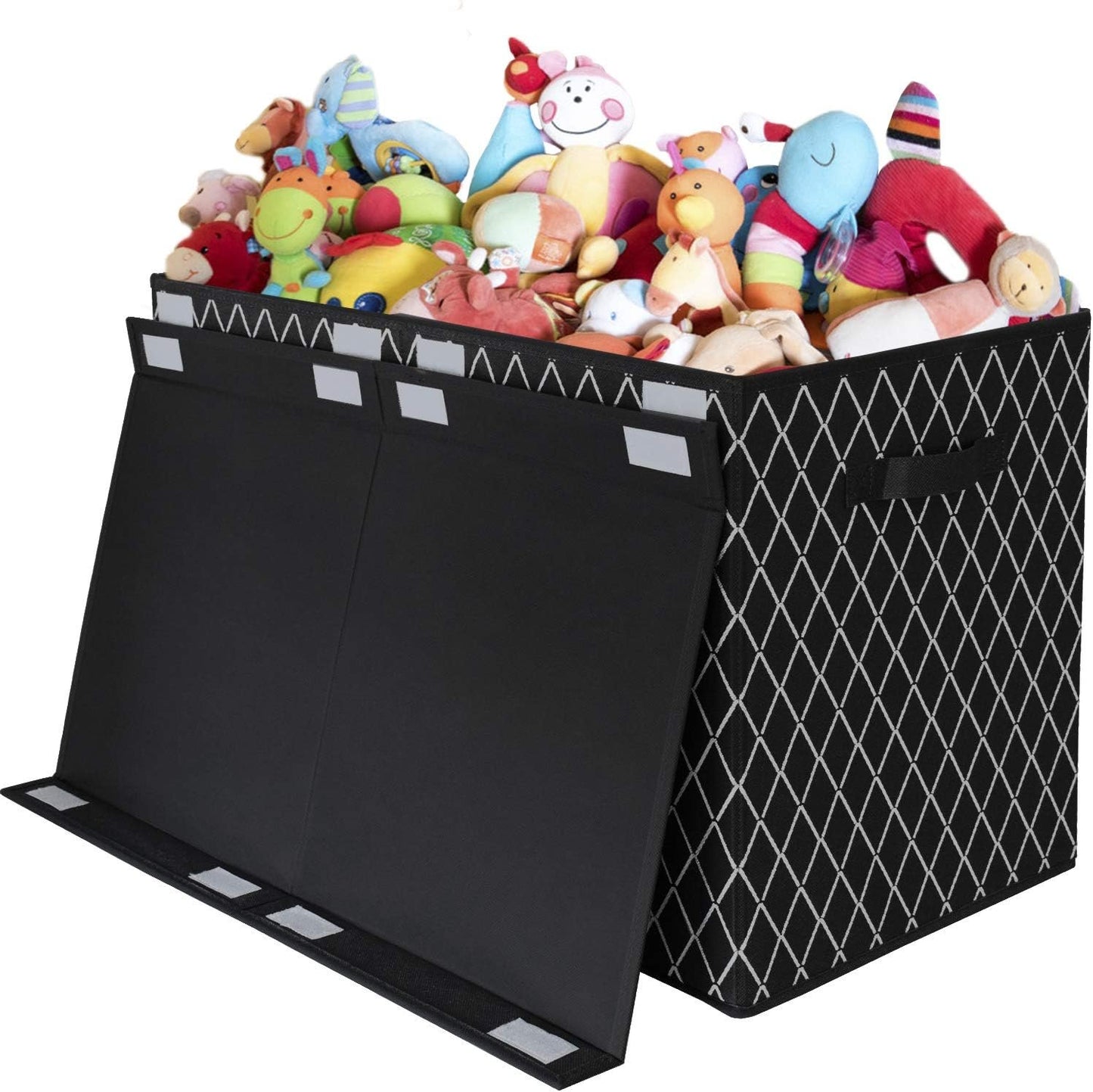Toy Chest Box Organizer Bins for Boys Girls, Kids Large Collapsible Storage Box Container Sturdy with Fabric Flip-Top Lid & Handles for Clothes, Blanket, Nursery, Playroom, Bedroom, (Black)