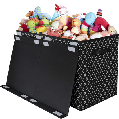 Toy Chest Box Organizer Bins for Boys Girls, Kids Large Collapsible Storage Box Container Sturdy with Fabric Flip-Top Lid & Handles for Clothes, Blanket, Nursery, Playroom, Bedroom, (Black)