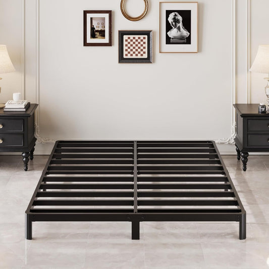 Lutown-Teen 5 Inch Low Full Size Bed Frame with Rounded Corner Legs, 200 LBS Heavy Duty Metal Full Platform Bed Frame No Box Spring Needed, Noise Free, Easy Assembly, Black