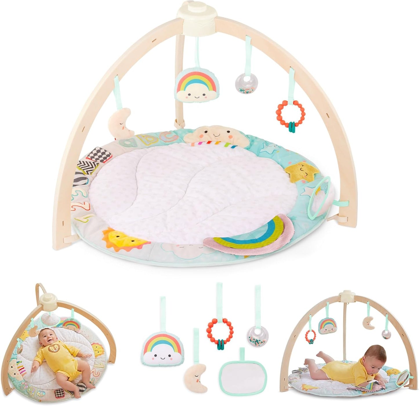 B. Toys- B Wooden Baby Soft Mat - Hanging Sensory Toys - Developmental Activities - Newborn - Sunrise to Sunset Play Gym, Multicoloured, Medium, BX2360C1Z