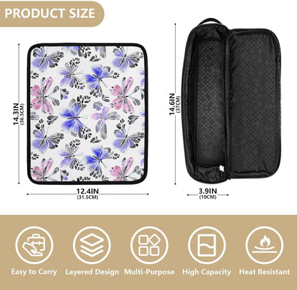 Borsa da viaggio per strumenti per capelli con tappetino resistente al calore, organizer per strumenti per capelli, accessori per la cura dei capelli, farfalle misteriose viola, elementi essenziali da