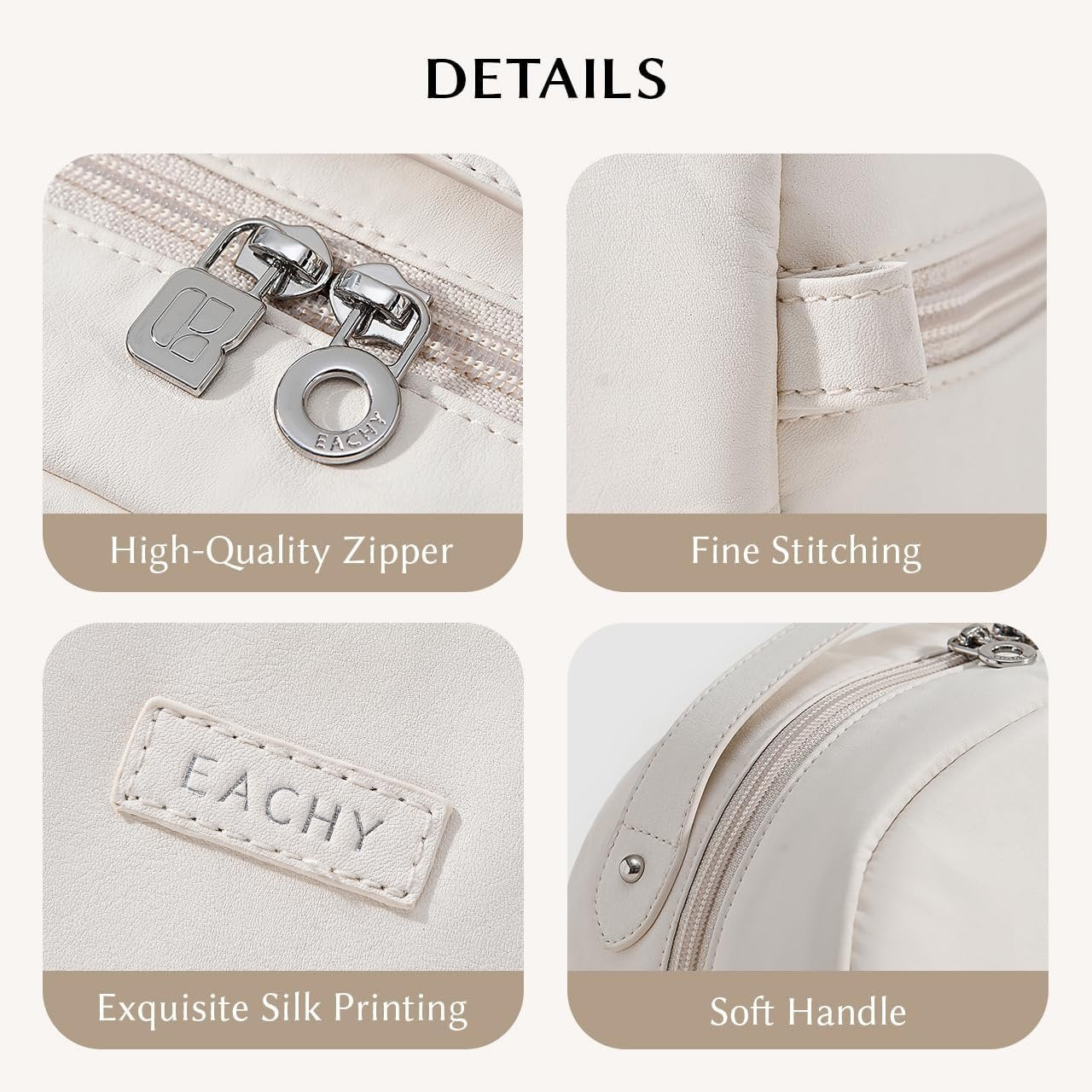 EACHY Toiletry Bag for Women, Large-Capacity Travel Makeup Organizer with Dry & Wet Separation, Portable Cosmetic Bag, Waterproof Design, White, L, Hanging Toiletry Bag