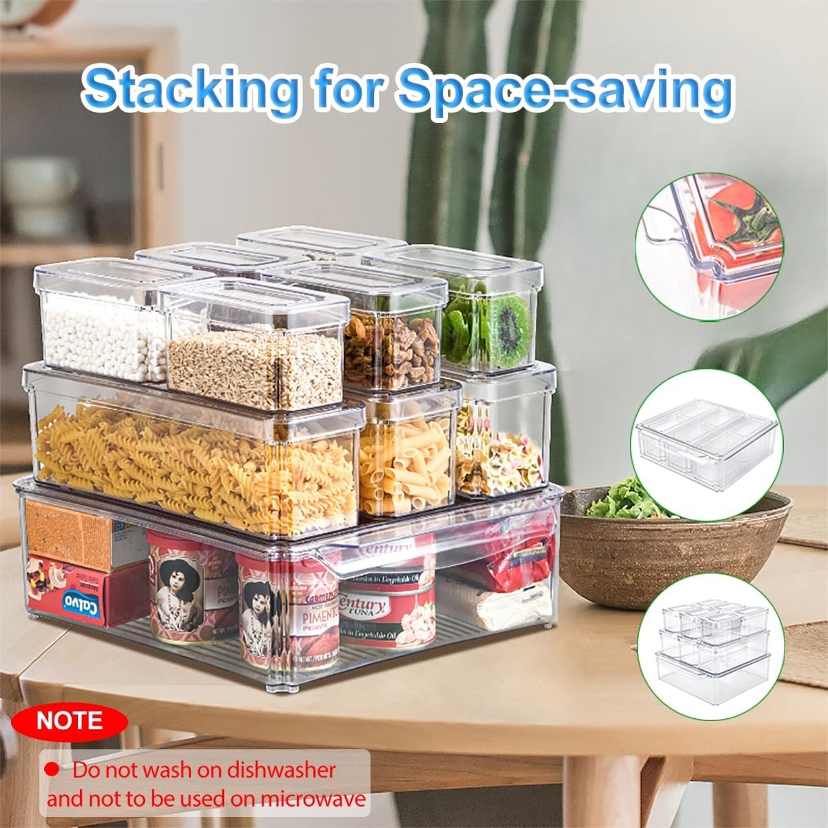 Pure Future 10-Pack Fridge Organizers and Storage - Stackable Refrigerator Bins with Lids, BPA-Free Clear Fruit Storage Produce Saver Containers for Vegetables, Food & Drinks