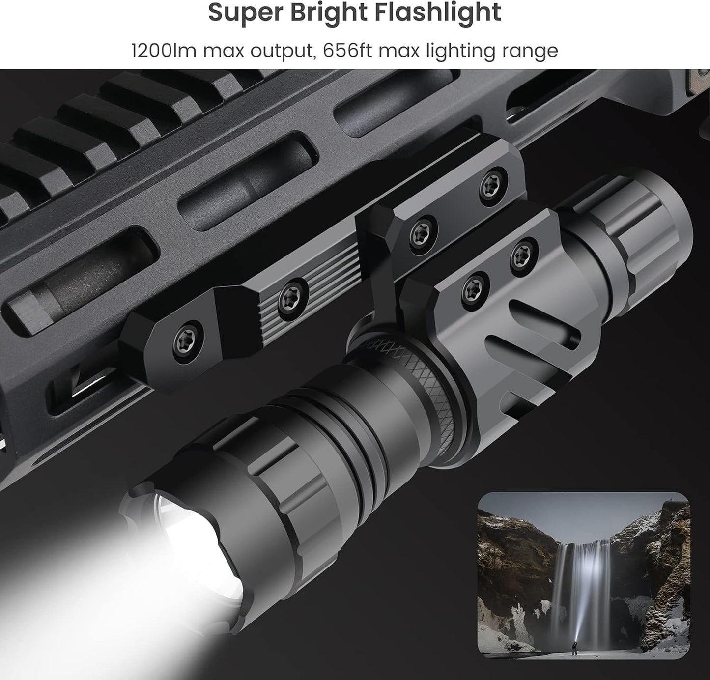 Feyachi FL14-MB Tactical Flashlight 1200 Lumen Matte Black LED Weapon Light with mLok Flashlight Mount, and Pressure Switch Included
