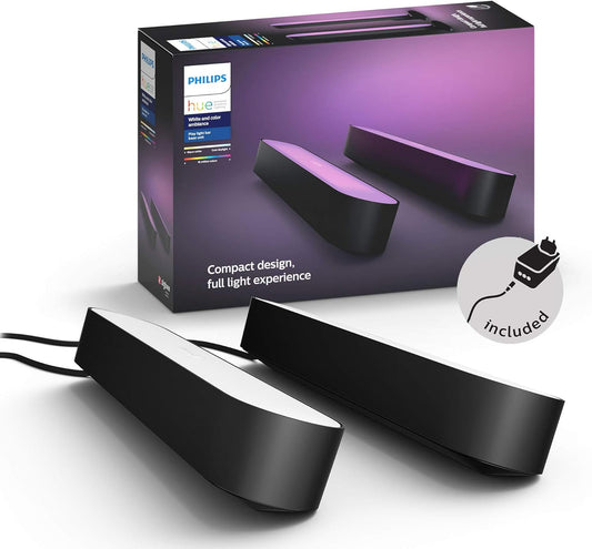 Philips Hue White and Color Ambiance Smart Play LED Table Lamp, Base Kit with Power Supply Included, 2 Pieces, Black