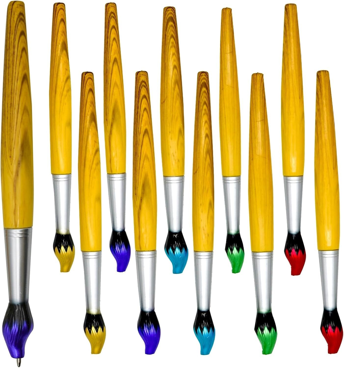 Lopenle 10 PCS Bamboo Brush Pens Paintbrush Pens Novelty Bamboo Ballpoint Pen for Art Activities School Office Party Stationery