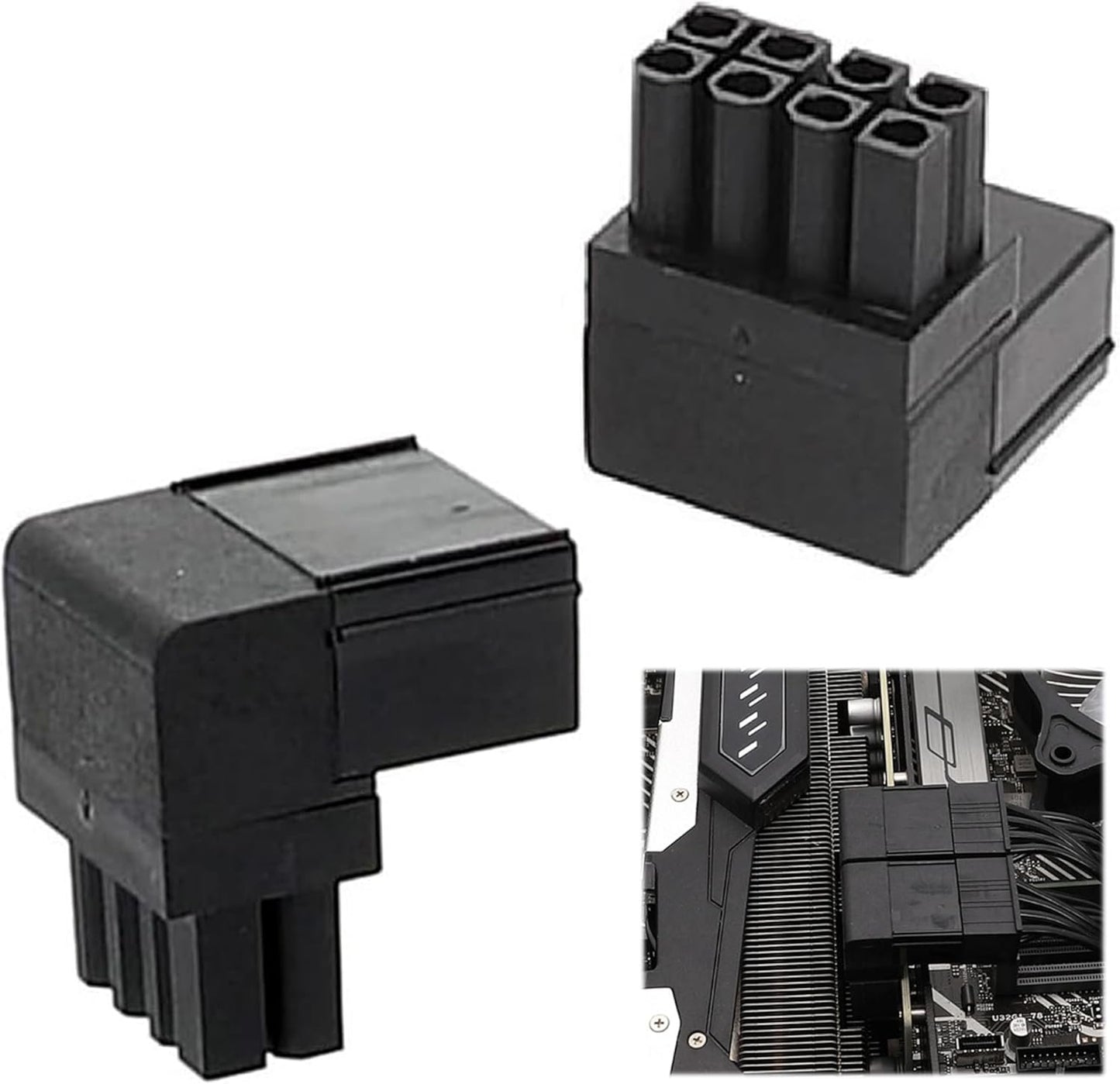 2PCS 8PIN 90 Degree Angled Power Connector Adapter,GPU VGA PCIe Connector for Desktop Computers Graphics Card Right Angle Elbow Adapter Black (Angled Upwards)
