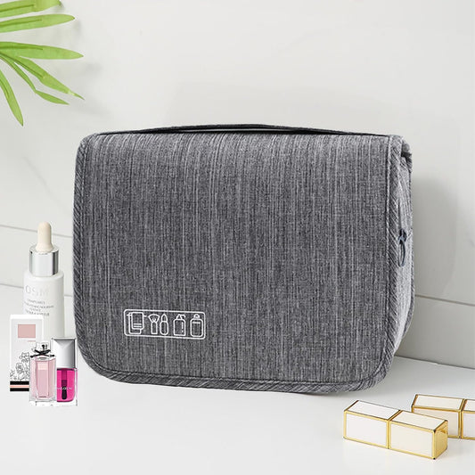 Hanging Toiletry Bag, Waterproof Travel Makeup Organizer for Women, Portable Wash Bag for Camping and Outdoor, Multifunctional Travel Cosmetic Bag with Ample Capacity (Grey)