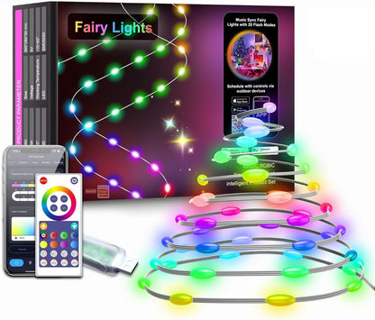 UanTii Smart Light String Tuya WiFi LED Fairy String Lights RGBIC Dream Colour Music Sync Timing Schedule Waterproof,App and Voice Control Compatible with Alexa Works with Google Home (10m)