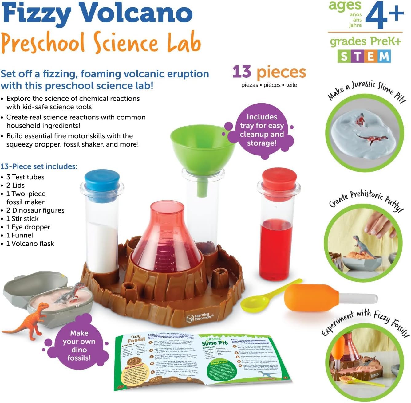 Learning Resources Fizzy Volcano, 13 Pieces, Ages 4+, Preschool Science Lab, Science Kits for Kids, Science Experiments for Kids,STEM Toys for Kids