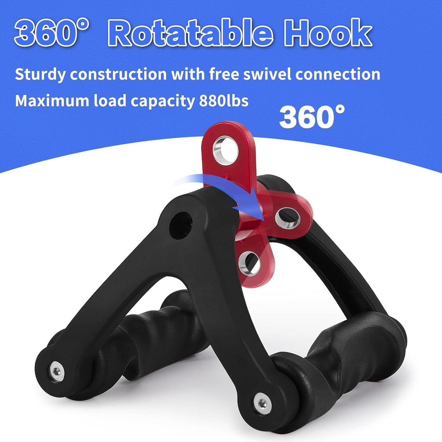 Double D Handle for Cable Machine - Ergonomic Row Handle Cable Attachment - Triangle V Bar Grip LAT PullDown Attachments for Home Gym（Black）