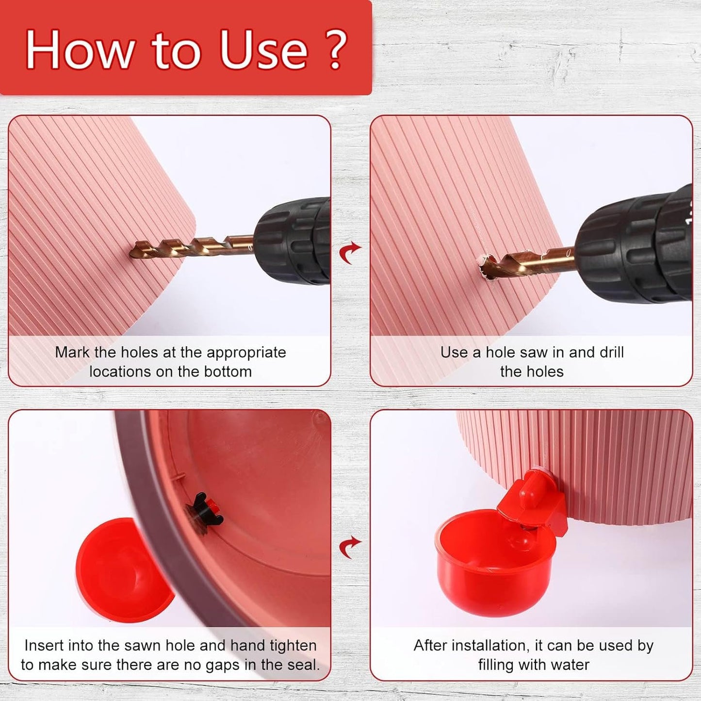 12Pcs Chicken Waterer Cups, Automatic Chicken Water Feeder with Nut and Hole Saw, PILZUME Chicken Watering System Poultry Water Feeder Kit, Suitable for Chicks Duck Goose Birds