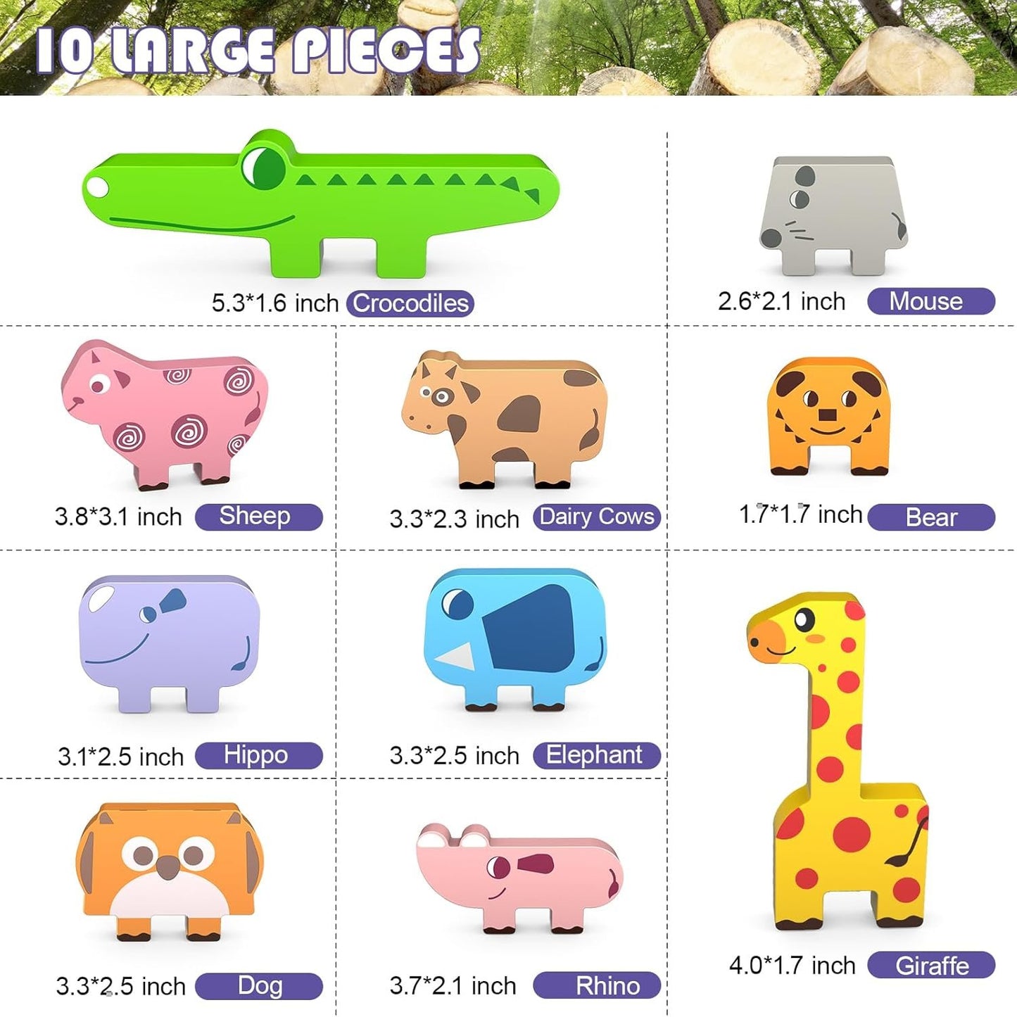 OSLINE Montessori Educational Toys for 1 2 3 Year Old Girl Boy Toys,Wooden Stacking Building Kids Learning Toys,Animals Balance Puzzles Toys,Toddler Birthday Easter Gifts for 1-5 Year Old Girls Boys