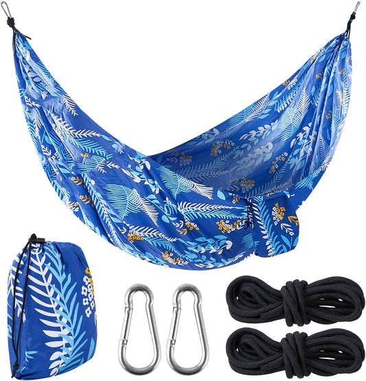 Outdoor Camping Hammock - Camping Gear - Portable Hammocks with Hanging Ropes - Parachute Lightweight Hammock - 210D Nylon Tree Tent for Camping, Travel, Beach, Backyard, Hiking, Indoor (Blue)