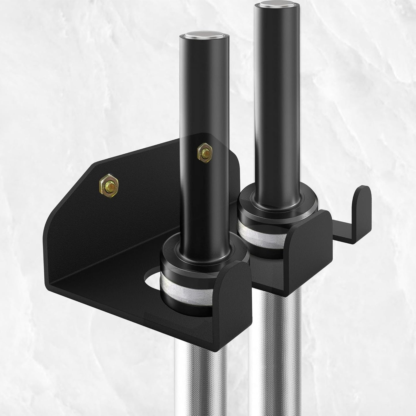 Fitness Barbell Storage, Double Olympic Wall Mount Barbell Holder and Hanger, Vertical Hanging Barbell Rack, Black Powder Coated, Space Saving Commercial or Home Gym Accessory