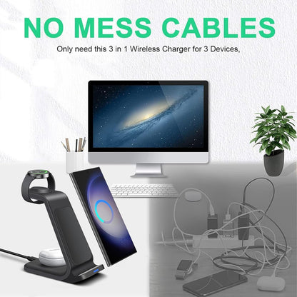 3 in 1 Wireless Charger Stand Charging Station for Samsung Devices 15W Fast Charge for Galaxy S24/S23/S22/S21/S20/S10,Note 20/10, Galaxy Buds Pro/Live, Galaxy Watch6/5 Pro/5/4/3/Active 2