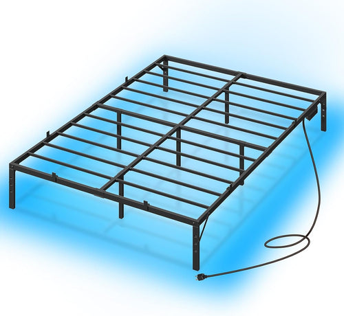 MAHANCRIS Bed Frame, Full Bed Frame with Charging Station and LED Lights, Heavy Duty Metal Slats, Bed Frame Platform Full Size No Box Spring Need, Easy Assembly for Full Beds, Black BFHB137E01