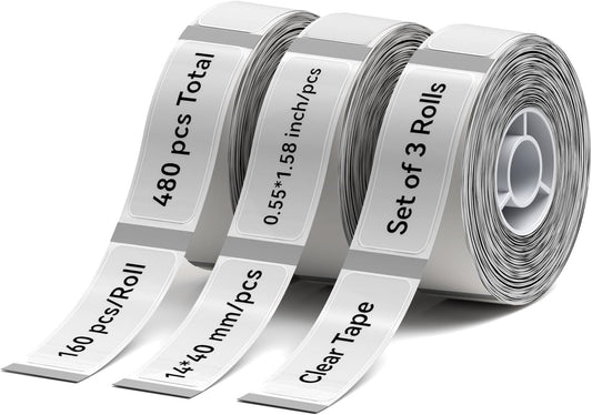 NIIMBOT Thermal Label 3 Rolls Set Home School Office Storage and Organization for NIIMBOT D11 D110 D101 H1S Label Maker (1440CLEAR)