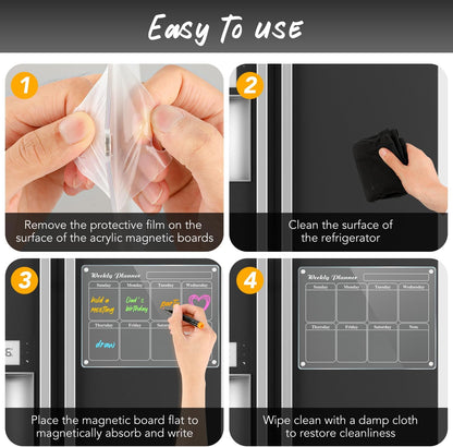 Planning Pads 4Pcs Fridge Calendars 2025 Acrylic Magnetic Calendar for Refrigerator Fridge White Board Calendar Chalk Dry Erase Magnets Chalkboard Monthly Weekly Planner with 6 Highlight Markers