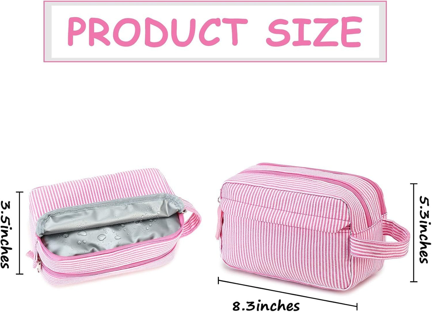 CAMTOP Travel Toiletry Bag for Kids Cute Toiletry Bags for Boys Girls Waterproof for Toiletries Accessories Bathroom Stuff, Strip Pink, Toiletry Bag
