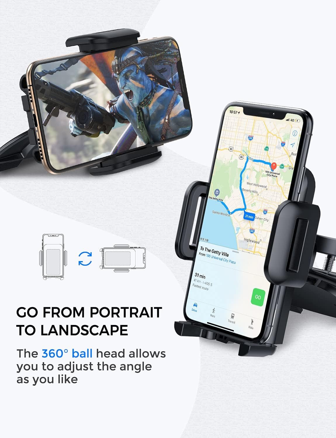 VSSMSSA CD Slot Phone Holder for Car, 360° Rotation CD Slot Car Phone Mount, Easy One Touch CD Slot Cell Phone Holder Compatible with iPhone, Samsung, LG, Moto, Huawei, Nokia, and Other Smartphone