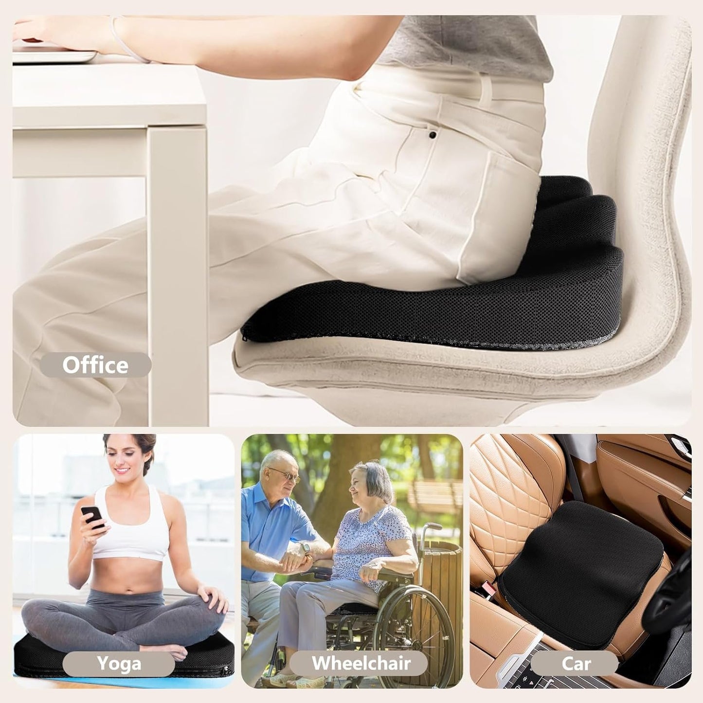 Tsmertor Gel Seat Cushion for Office Chair 3.54in Thick Ergonomic Gel Cushion Seat Pad for Long Sitting Relieve Sciatica Back,Pressure Sore&Ulcer Pain for Wheelchair Office Chairs Car Seats