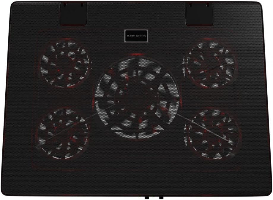 Mars Gaming MNBC2 Cooling Base for Gaming Laptops up to 17.35 inches (5 Ultra-Silent Fans, Red LED, 2 x USB 2.0), Black and Red