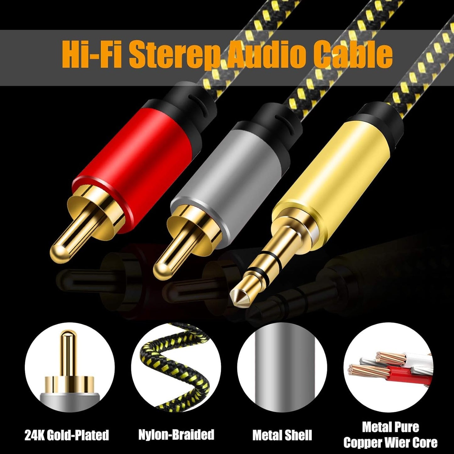 RCA Cable, 3.5mm Male to 2RCA Male Stereo Audio Adapter Cable Nylon Braided AUX RCA Y Cord for Smartphones, MP3, Tablets, Speakers, HDTV and More (0.5M/1.5Ft)