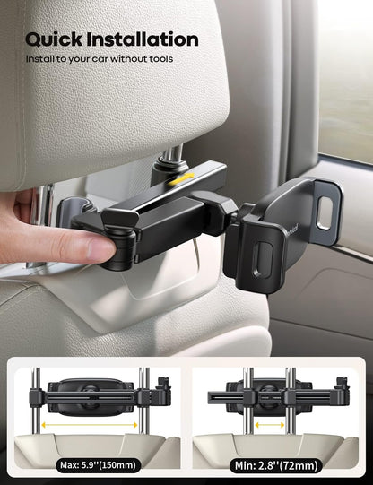 Lamicall Car Headrest Tablet Holder - [Extension Arm] Adjustable iPad Car Mount for Back Seat, Road Trip Essentials for Kids, 4.7-11" Tablet iPad Pro, Air, Mini, Galaxy, Fire, Black