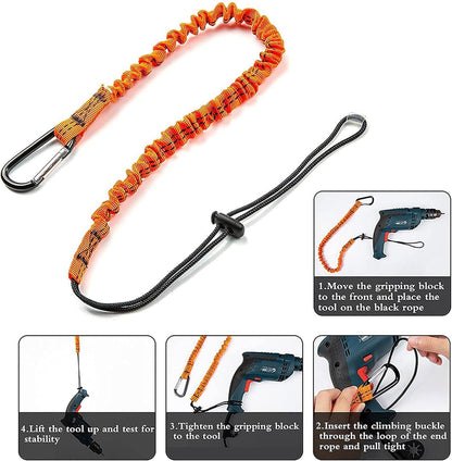 Tool Lanyard, Safety Tool Lanyard with Carabiner Clip, Shock Absorbing Retractable Safety Lanyard Bungee Chord, Retractable Tool Lanyard, Fall Protection Lanyard - 2 Set, 24in/60cm