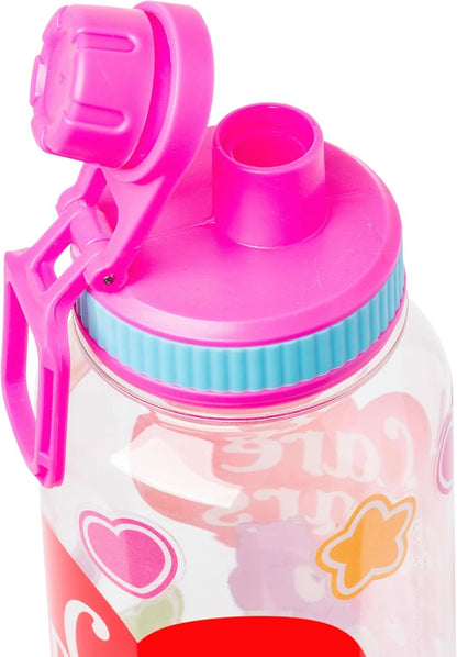 Silver Buffalo Care Bears Cheer Share Heart Logo 32oz Twist Spout Plastic Bottle w Sticker Set