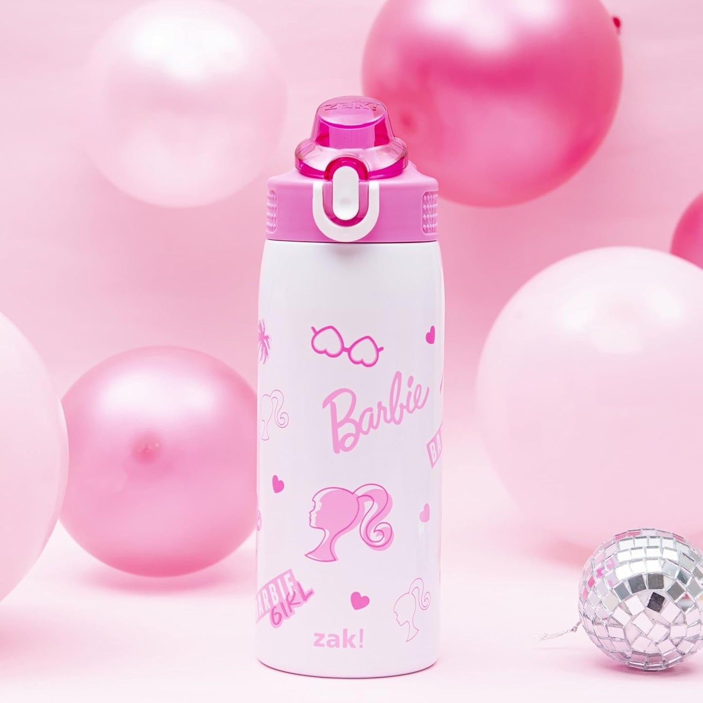 Zak Designs Barbie Kids Water Bottle For School or Travel, 19oz Stainless Steel Water Bottle With Straw, Handle, and Leak-Proof, Pop-Up Spout Cover (Barbie)