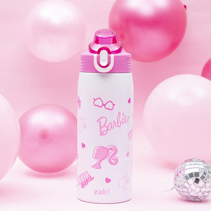 Zak Designs Barbie Kids Water Bottle For School or Travel, 19oz Stainless Steel Water Bottle With Straw, Handle, and Leak-Proof, Pop-Up Spout Cover (Barbie)