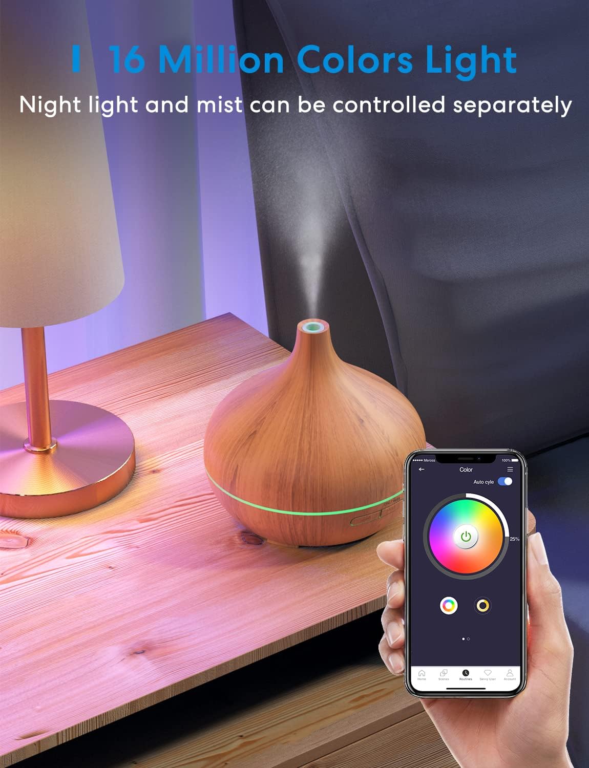 Meross Smart Ultrasonic Diffuser, WiFi Humidifier, Apple HomeKit Alexa Google Home SmartThings Supported, Diffuser for Home Bedroom, with LED Light, Voice/Remote Control, BPA-Free, Ultra Quiet