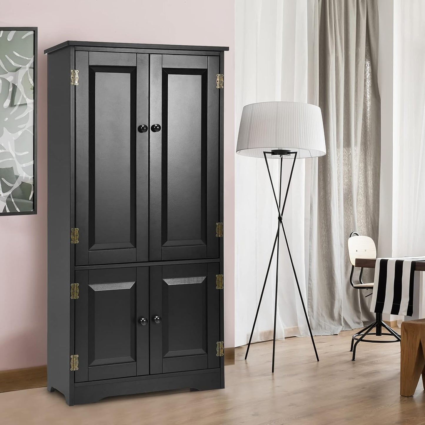 KOMFOTTEU Tall Wooden Wardrobe, Vertical Wardrobe with Adjustable Shelves, Sideboard Organizer with Anti-tipping Device, Furniture for Bedroom, Bathroom, Living Room, 58.5 x 32 x 123 cm (Black)