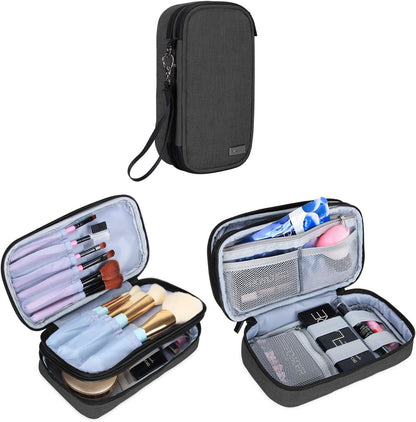 Teamoy Travel Makeup Brush Bag(up to 8.5"), Professional Cosmetic Artist Organizer Case with Handle, Compact and multifunctional-Small, Black (No Accessories Included)