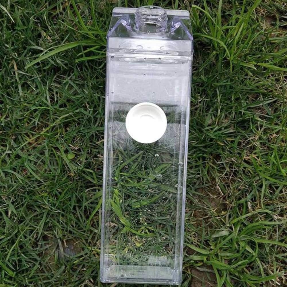 Jinberry 1000ml/34oz Cute Leakproof Clear Milk Carton Water Bottle Portable Drinkware for Outdoor Climbing Tour or Camping