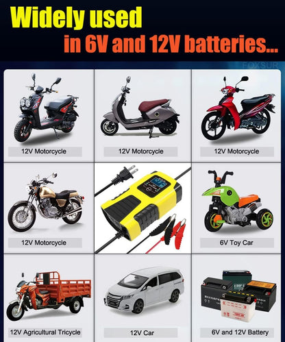 Huiaipaic 6V 12V Battery Charger Maintainer, 2-Amp Fully Automatic Smart Charger, Portable Trickle Charger,Car Battery Repair and Desulfator for Automotive,Boat,Motorcycle,Lawn Mower,RV,ATV,Toy Car