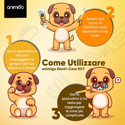 3 Heads Dog Toothbrush + Finger Brush + 2 Toothpaste for Dogs, Cleaning Kit for Dogs, Toothbrush and Toothpaste for Dogs, Anti-artartar Dog Toothbrush, Dog Toothbrush for Fresh Breath