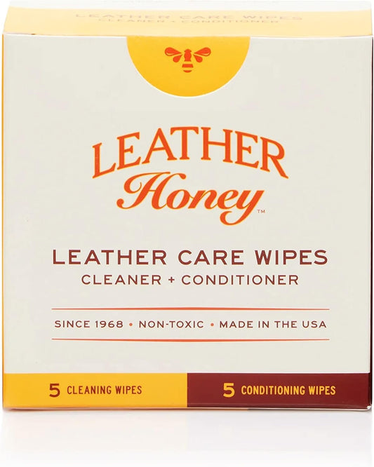 Leather Honey Leather Care Wipe Kit - Clean and Condition Leather On-The-Go - Leather Care for Auto Interiors, Furniture, Shoes, Bags, Accessories & Apparel - 5 Cleaner/5 Conditioner Wipes