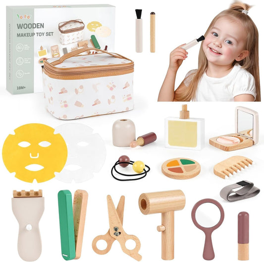 Kids Makeup Kit for Girls - Wooden Make Up Toys for 2 3 4 5 Year Old Girl Easter Birthday Gifts, Make Up Set for Little Girl Pretend Play Toddler Age 2+