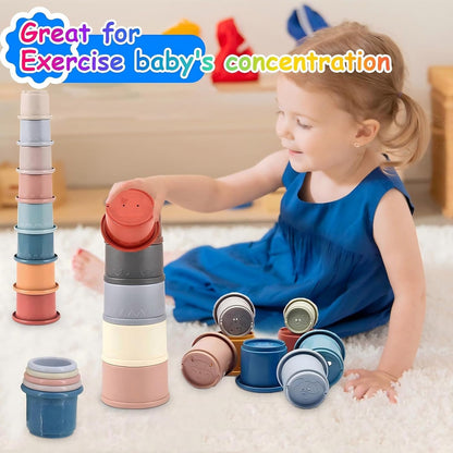 2 Set Stacking Cups, Toys for Toddlers 1-3 Year Old Stack and Count, Colorful Baby Stacking Water Set, Stackable Cups for Learning, Toddler Water Table Toy, Baby Bath Toy, Toddler Cup Toys (16 Count)