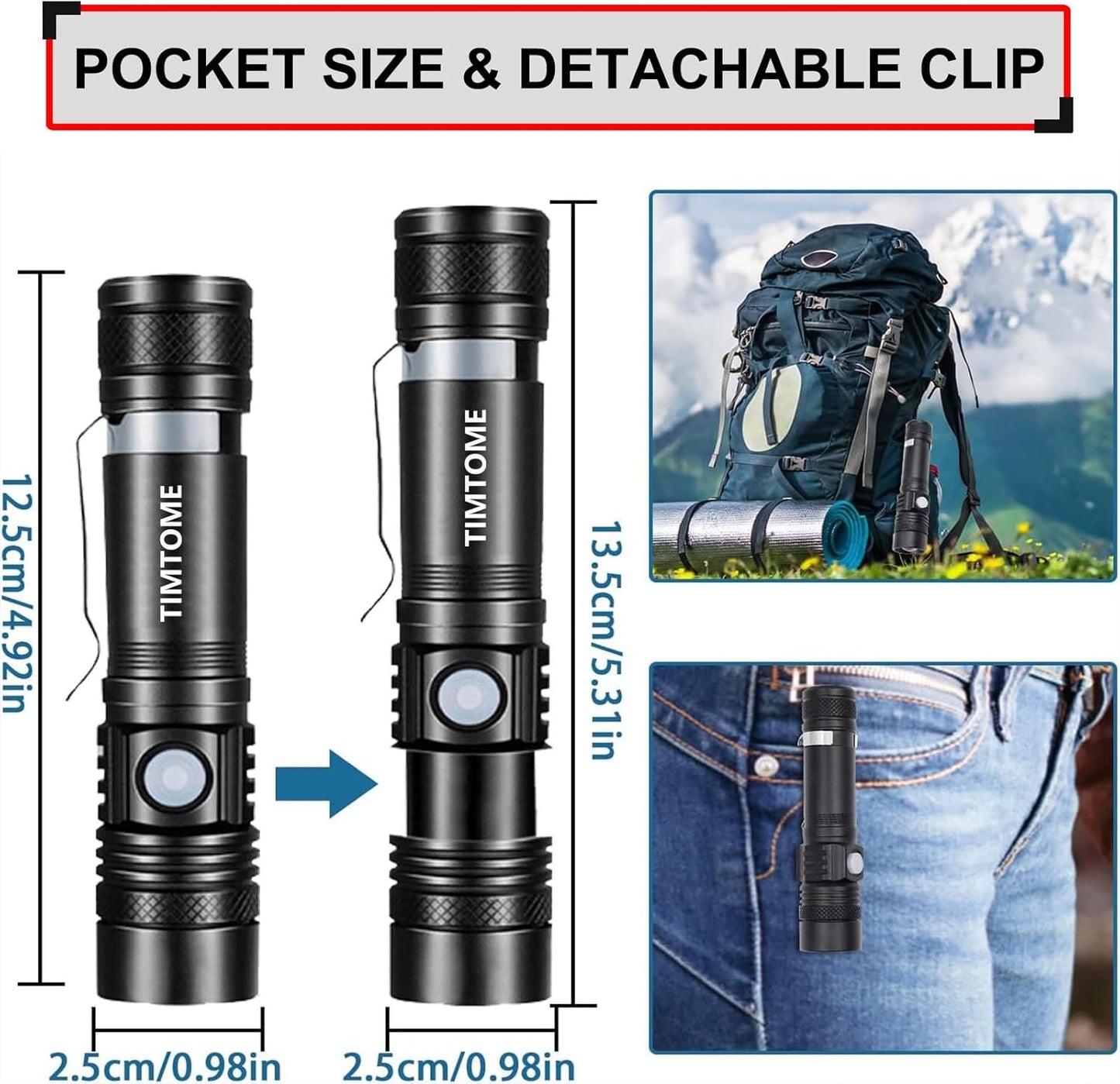 Flashlight Rechargeable, TIMTOME Led Flashlights High Lumens Flash Light, Mini Size Powerful Flashlight 4 Modes Super Bright Flashlight Lampe de Poche for Outdoor Camping Hiking Home Dog Walking (2)