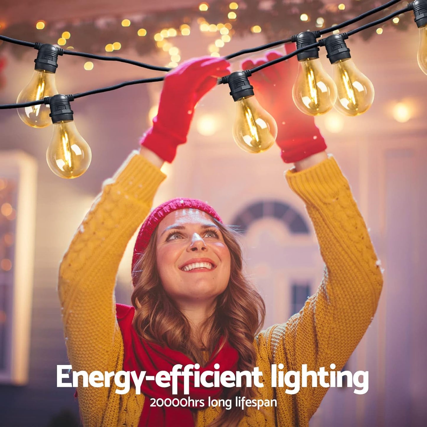 Jingle Jollys Festoon Lights Outdoor 95M Warm White Fairy String Light with 100 LED Bulbs, Christmas Decoration Garden Party Wedding Yard Decorations Lighting Strip Bulb, IP44 Waterproof