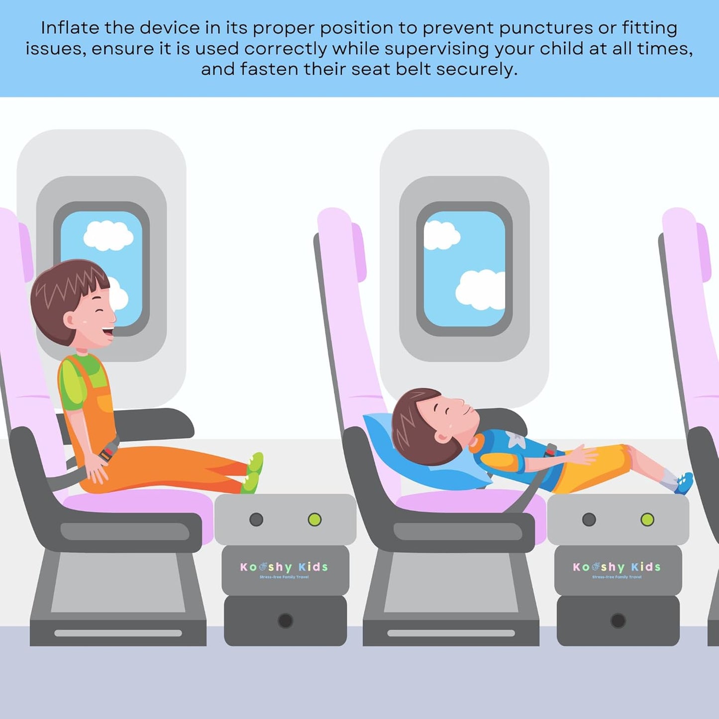 Kooshy Kids Self-Inflating Kooshion – World’s First Rechargeable Travel Cushion for Kids – Compact, Lightweight, Adjustable Comfort for Airplanes, Cars & Trains