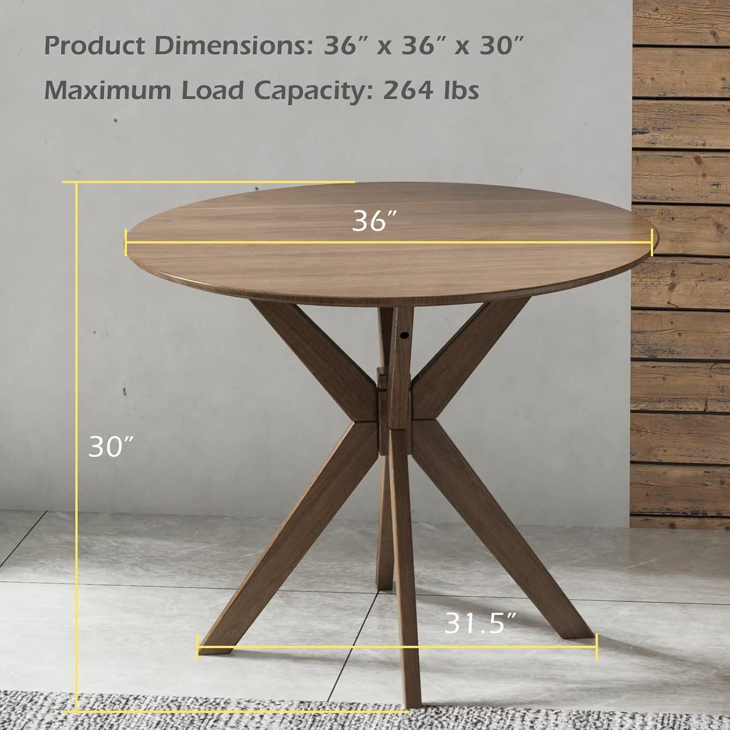 Giantex 36 Inch Round Wood Dining Table, Farmhouse Kitchen Table with Intersecting Pedestal Base & Adjustable Foot Pads, Vintage Coffee Table W/Tabletop & Solid Wood Legs, Modern Side Table, Walnut
