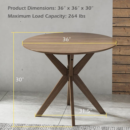 Giantex 36 Inch Round Wood Dining Table, Farmhouse Kitchen Table with Intersecting Pedestal Base & Adjustable Foot Pads, Vintage Coffee Table W/Tabletop & Solid Wood Legs, Modern Side Table, Walnut